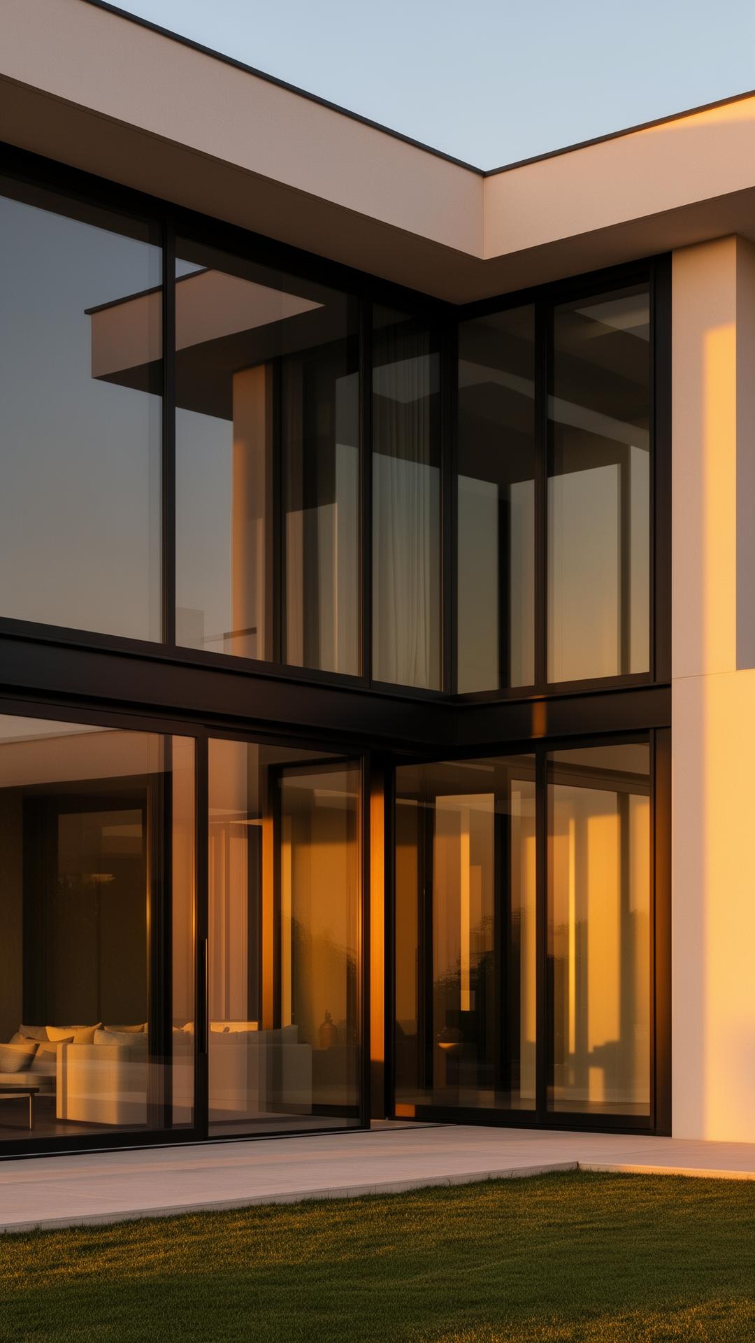 Modern villa met zwarte aluminium ramen en deuren op maat
